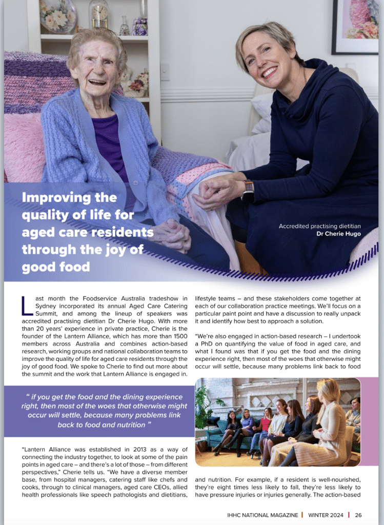 Institute of Hospitality in Healthcare's Winter 2024 magazine article on Lantern Alliance