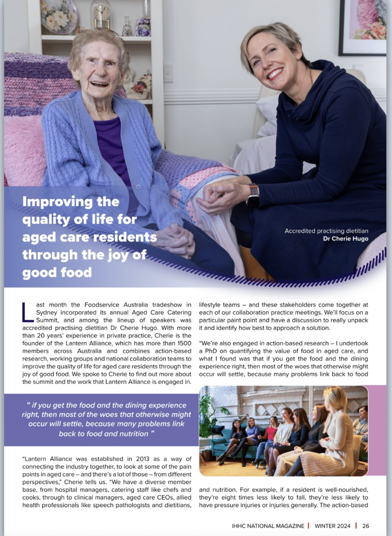 Institute of Hospitality in Healthcare's Winter 2024 magazine article on Lantern Alliance